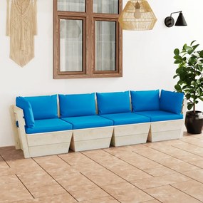 Canapea gradina din paleti, 4 locuri, cu perne, lemn de molid Albastru deschis, 4 locuri, 1