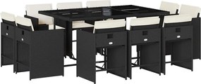 vidaXL Set mobilier de exterior cu perne, 11 piese, negru, poliratan
