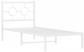 376265 vidaXL Cadru de pat metalic cu tăblie, alb, 75x190 cm