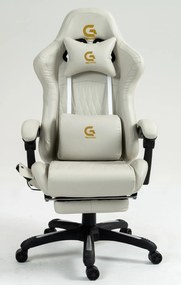 RESIGILAT- Scaun gaming, Masaj in 7 puncte, Boxe Bluetooth, funcție șezlong, 90-155 grade, suport picioare, PU, Alb Crem