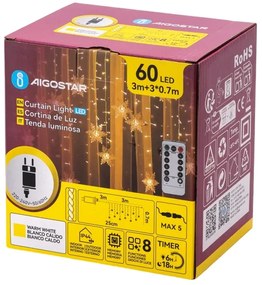 Aigostar - Ghirlandă LED de Crăciun pentru exterior 120 LED/6 W/230 V/8 funcții 3 x 0,7 m IP44 alb cald + telecomandă