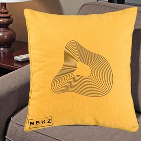 Perna Decorativa Abstract Linii Organice, 40x40 cm, Galben, Husa Detasabila, Perna Inclusa, BEKZ®