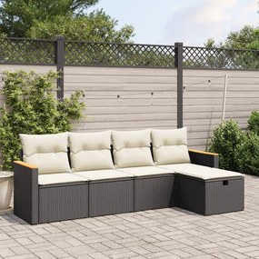 3265284 vidaXL Set mobilier de grădină cu perne, 5 piese, negru, poliratan