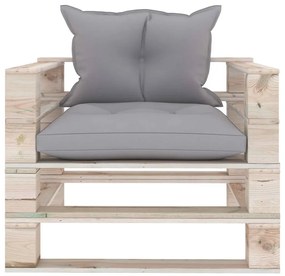 Canapea de gradina din paleti cu perne gri, lemn de pin