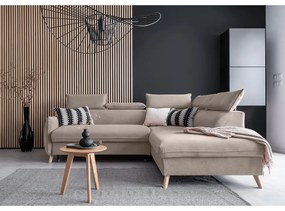 Colțar bej extensibil cu tapițerie din catifea (cu colț pe partea dreaptă) Sweet Harmony – Miuform