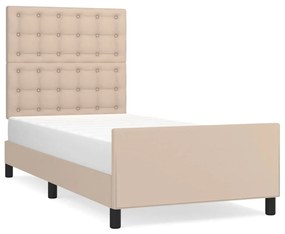 Cadru de pat cu tablie, cappuccino, 90x200 cm, piele ecologica Cappuccino, 90 x 200 cm, Nasturi de tapiterie