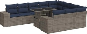 vidaXL Set canapele grădină perne 11 piese, gri, poliratan/lemn acacia