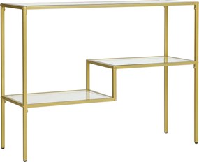 HOMCOM Consolă Aurie cu Masă de Cafea din Sticlă Temperată 100 cm, Rafturi de Depozitare, Design Elegant pentru Hol | Aosom Romania