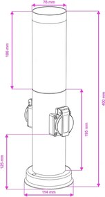 Brilagi - Lampă de exterior NOVA cu 2 prize SCHUKO, 1x E27, 15W, 230V, 40 cm, IP44, negru
