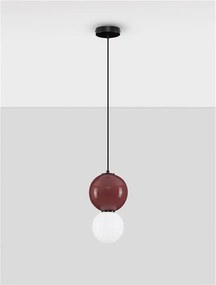 Pendul LED decorativ portelan bordeaux, sticla alb, NOESIS