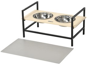 PawHut Suport de boluri câini înălțat dublu cu 2 boluri demontabile din oțel, înălțime reglabilă 11/21,5/32 cm și 1 covoraș | Aosom Romania
