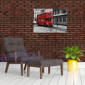 Tablou pe sticlă - Londra cu autobuz (70x50 cm)