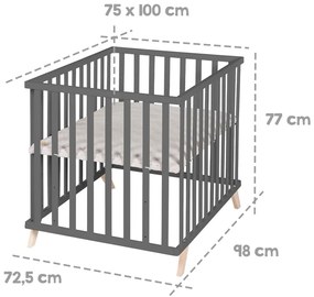 Țarc pentru copii gri închis din lemn masiv de fag 75x100 cm Lil Planet – Roba