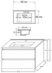 Mobilier de baie Porto 60 cu bază și lavoar în culoarea stejarului rustic antracit