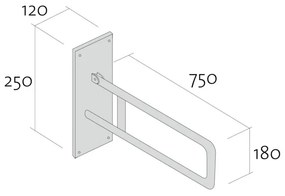 Bara suport ajutatoare rabatabila, 75 cm, crom, Cersanit Etiuda 750 mm