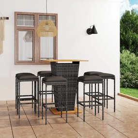 3064855 vidaXL Set mobilier bar de grădină cu perne, 9 piese, gri, poliratan