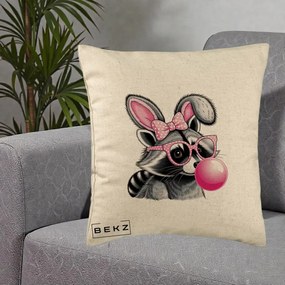 Perna Decorativa Raton cu Urechi de Iepure si Guma de Mestecat, 40x40 cm, Bej, Husa Detasabila, Perna Inclusa, BEKZ®