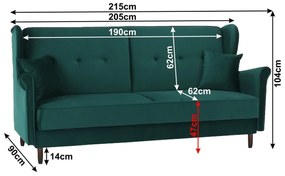 Canapea extensibilă, material textil verde, COLUMBUS