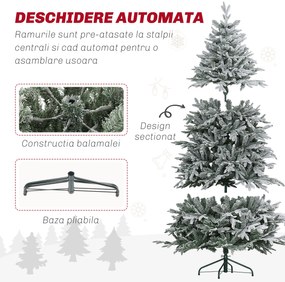 HOMCOM Brad de Crăciun cu Zăpadă Artificială cu 2531 Crengi, Brad de Crăciun cu Bază Pliabilă, Ø114x180 cm, Verde | Aosom Romania