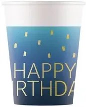 La mulți ani Golden Blue Pahar de hârtie Happy Birthday, 8 buc, 200 ml, FSC