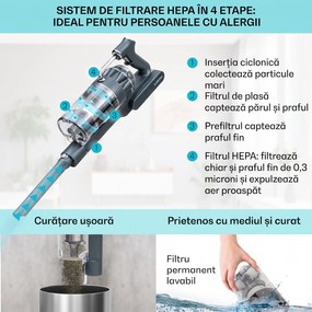 Klarstein LARMA, aspirator, fără fir, fără sac, timp de funcționare maxim 45 min, LED