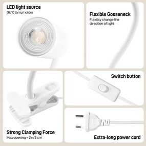 Immax NEO 08294L - Lampă flexibilă cu clemă PUNTO 1xGU10/9W/230V albă