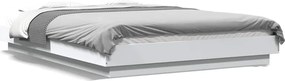 vidaXL Cadru de pat cu lumini LED, alb, 120x190 cm, lemn prelucrat