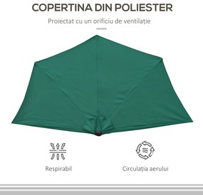Outsunny Umbrelă Semicirculară Impermeabilă, Protecție UV, Verde 269x138x236cm | Aosom Romania