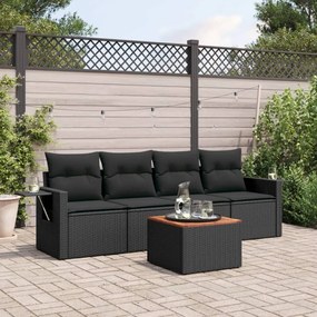 3224438 vidaXL Set mobilier de grădină cu perne, 5 piese, negru, poliratan