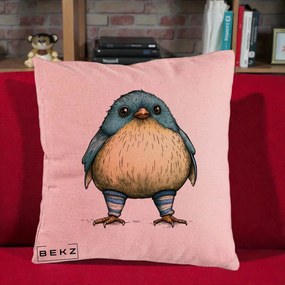Perna Decorativa Pasare Albastra cu Sosete Albastre, 40x40 cm, Roz, Husa Detasabila, Perna Inclusa, BEKZ®