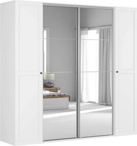 Dressing FLEX, alb, PAL, cu 4 usi si oglinda, 250x66x240 cm