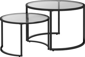 HOMCOM Set de 2 Mese de Cafea Suprapozabile din Sticlă și Oțel, Ø70x47.5 cm și Ø54x42.5 cm, Negru | Aosom Romania