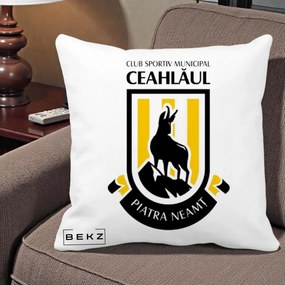 Perna Personalizata CSM Ceahlaul Piatra Neamt Fotbal, 40x40 cm, Alba Mata, Husa Detasabila, Perna Inclusa, BEKZ®