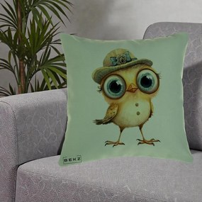 Perna Decorativa Pui Elegant cu Palarie Teal, 40x40 cm, Verde, Husa Detasabila, Perna Inclusa, BEKZ®