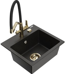 Mexen Milo chiuvetă de bucătărie din granit cu 1 compartiment și baterie Duo, negru/auriu metalizat - 6505-75-671701-57-G