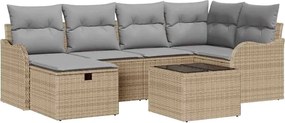 vidaXL Set de canapele pentru grădină cu pernă 7 pcs Bej Rattan poli