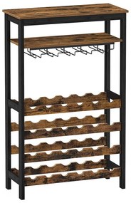 Raft multifuncțional pentru vin și pahare NAVARO, maro/negru