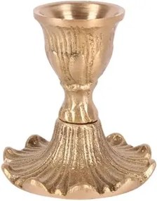 Sfeșnic mic din alamă, auriu, cu bază ondulată, pentru lumânare lungă, finisaj antichizat, 7 x 6,5 cm, „Lumignon”