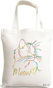 Sacosa de Panza pentru Cumparaturi, Geanta Tote, model Meow, 38x34.5 cm, Alba, BEKZ®