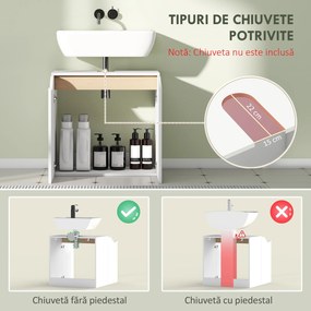 HOMCOM Dulap Sub Lavoar pentru Baie, Dulap de Depozitare cu Uși Soft-Close, pentru Lavoar fără Coloană, Alb | Aosom Romania
