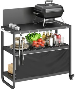 Outsunny Căruț pentru grătar Servantă de grădină mobilă cu paravânt 3 niveluri husă Oxford 100x46x110cm Negru | Aosom Romania