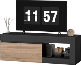 HOMCOM Comodă TV 2 uși pentru televizoare de până la 152,4 cm, mobilier TV cu dulap și poliță deschisă, negru | Aosom Romania