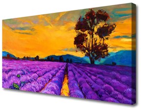 Tablou pe panza canvas Câmp Peisaj Violet Galben Maro