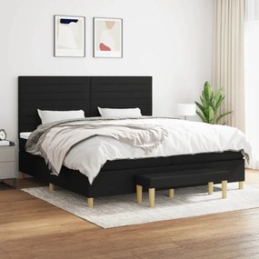 vidaXL Pat box spring cu saltea, negru, 200x200 cm, textil
