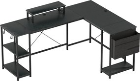 HOMCOM Birou de colț modular reversibil 168-240 cm stil industrial - raft reglabil, pungă de depozitare, suport pentru ecran | Aosom Romania