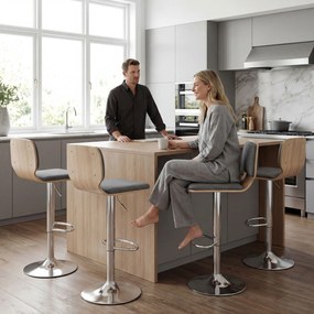 HOMCOM Set de 2 scaune de bar scaune de bar reglabile pe înălțime spătar suport pentru picioare rotative 360° 41x47,5x81-102cm gri | Aosom Romania