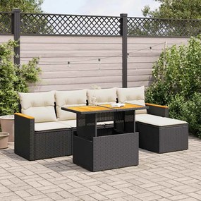 3327472 vidaXL Set mobilier grădină perne 6 piese negru poliratan/lemn acacia