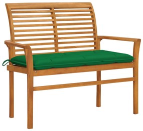 vidaXL Bancă de grădină, cu pernă verde, 112 cm, lemn masiv de tec
