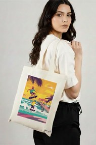 Sacosa de Panza pentru Cumparaturi, Geanta Tote, model Tropical Sunset 3 38 x 34.5 cm, Alba, BEKZ®