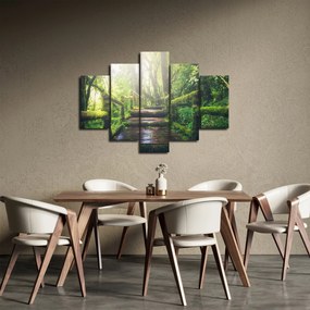 Tablou - trepte din lemn în pădure (150x105 cm)